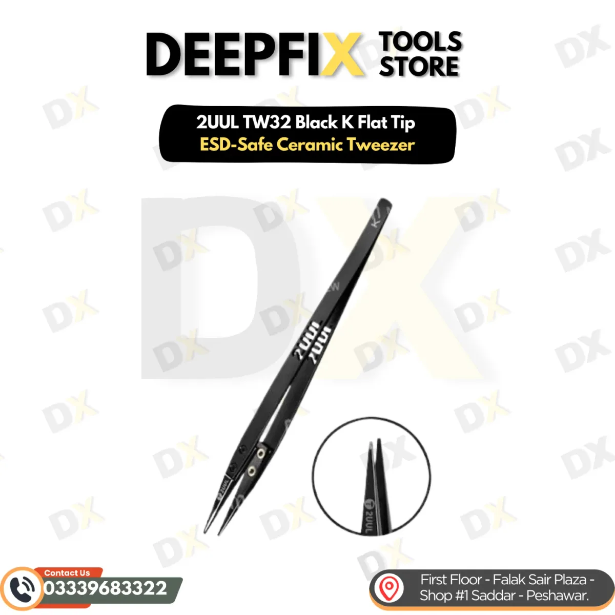 2UUL TW32 Black K Flat Tip ESD-Safe Ceramic Tweezer